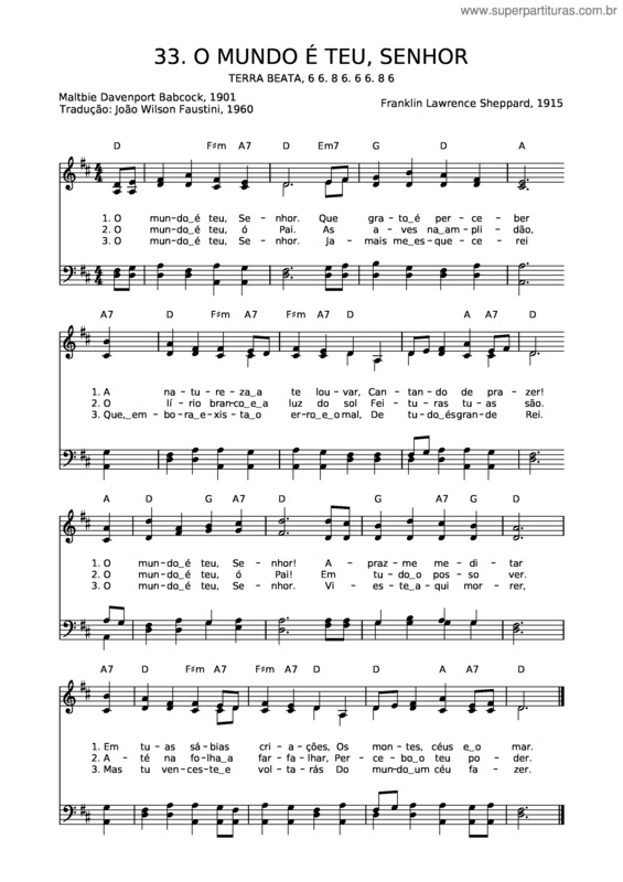 Partitura da música 33 O Mundo É Teu, Senhor