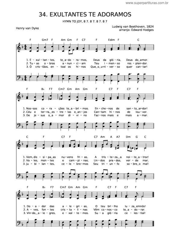 Partitura da música 34 Exultantes, Te Adoramos