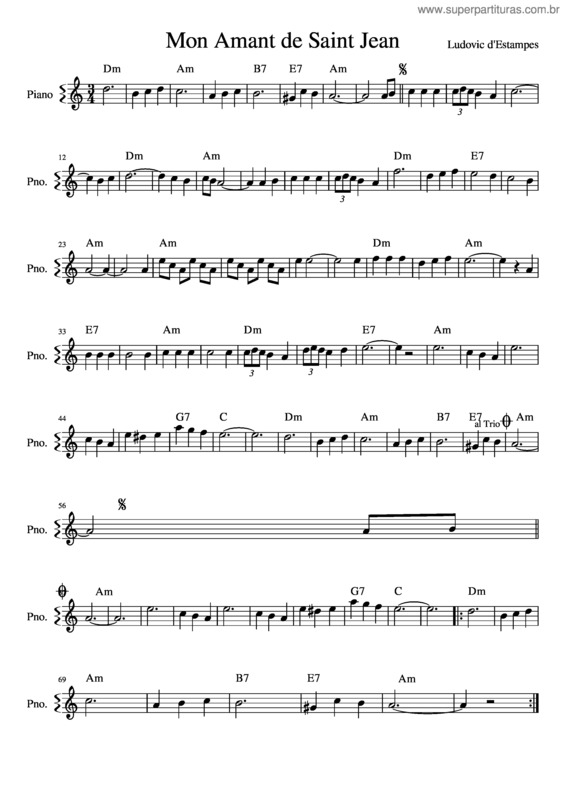 Partitura da música 34 Mon Amant De Saint Jean