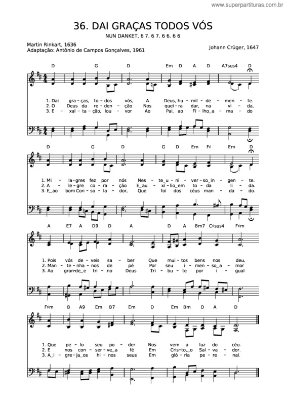 Partitura da música 36 Dai Graças Todos Vós