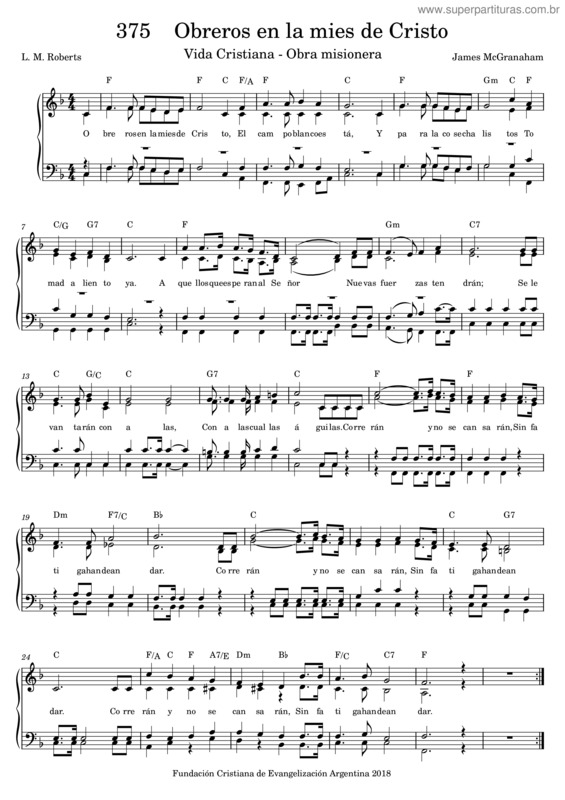 Partitura da música 375    Obreros En La Mies De Cristo