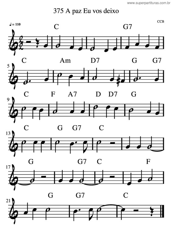 Partitura da música 375 A Paz Eu Vos Deixo