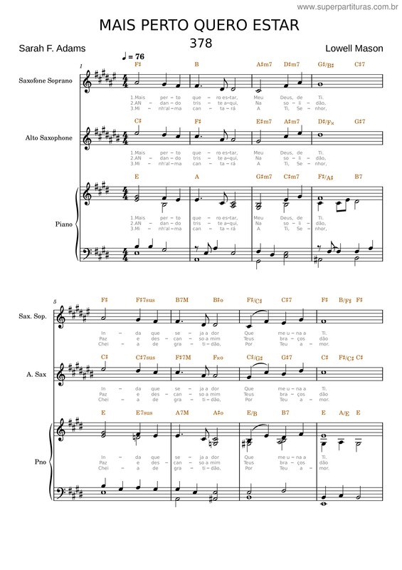 Partitura da música 378 – Mais Perto Quero Estar
