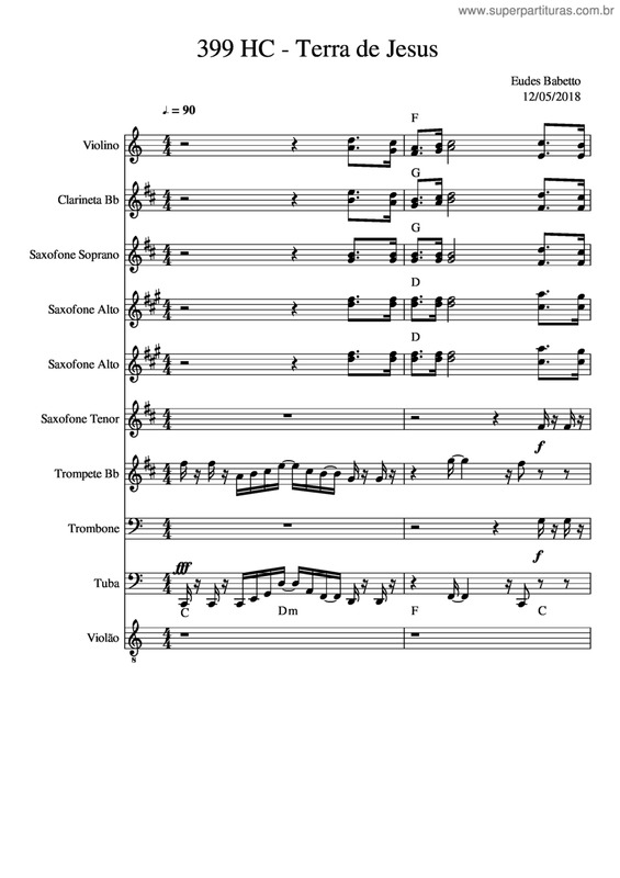 Partitura da música 399 Harpa Cristã - Terra De Jesus