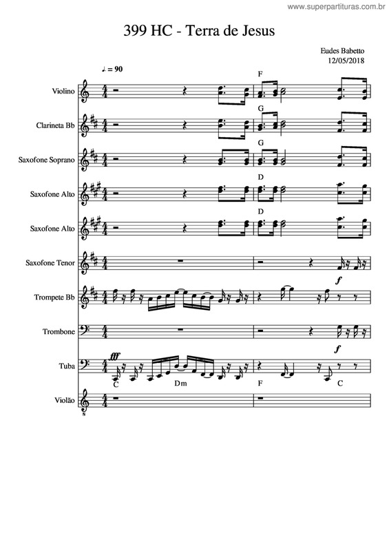 Partitura da música 399 Harpa Cristã - Terra De Jesus