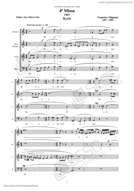 Partitura da música 4ª Missa