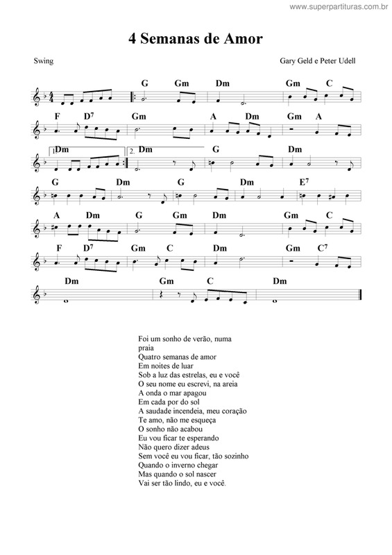 Partitura da música 4 Semanas De Amor v.3