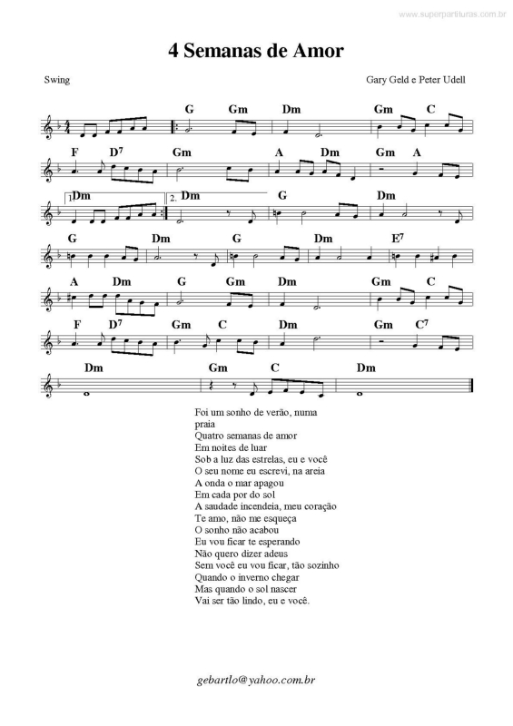 Partitura da música 4 Semanas de Amor