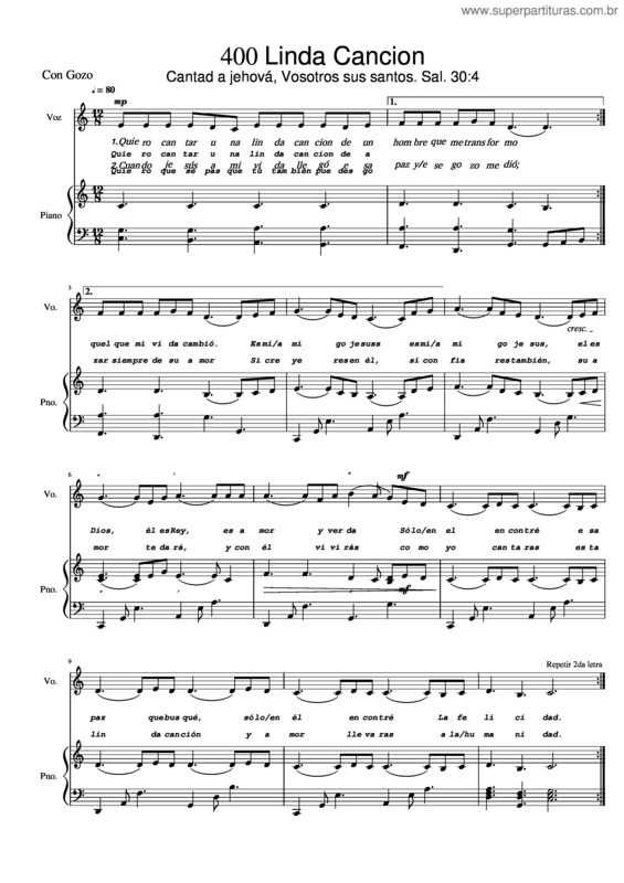 Partitura da música 400 Linda Cancion