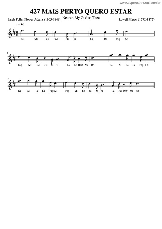 Partitura da música 427 Mais Perto Quero Estar