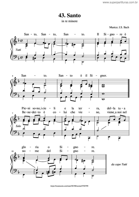 Partitura da música 43. Santo