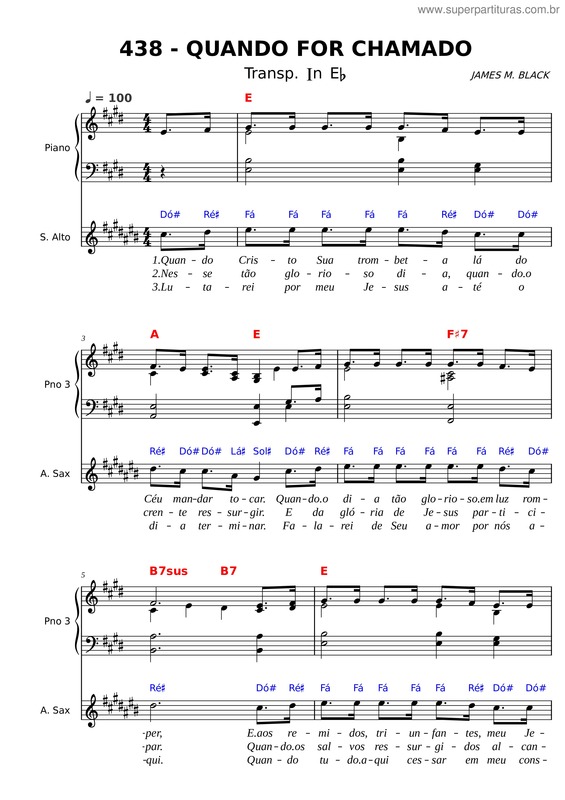 Partitura da música 438 – Quando For Então Chamado