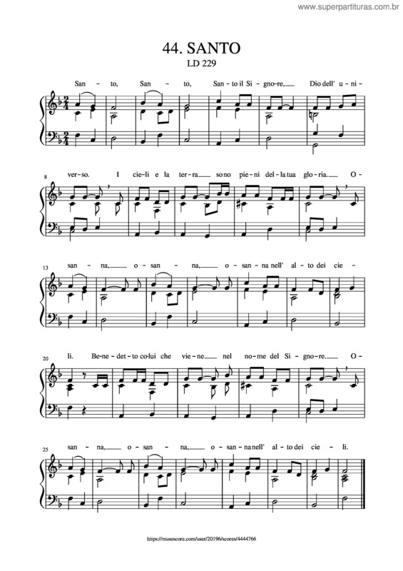 Partitura da música 44. Santo