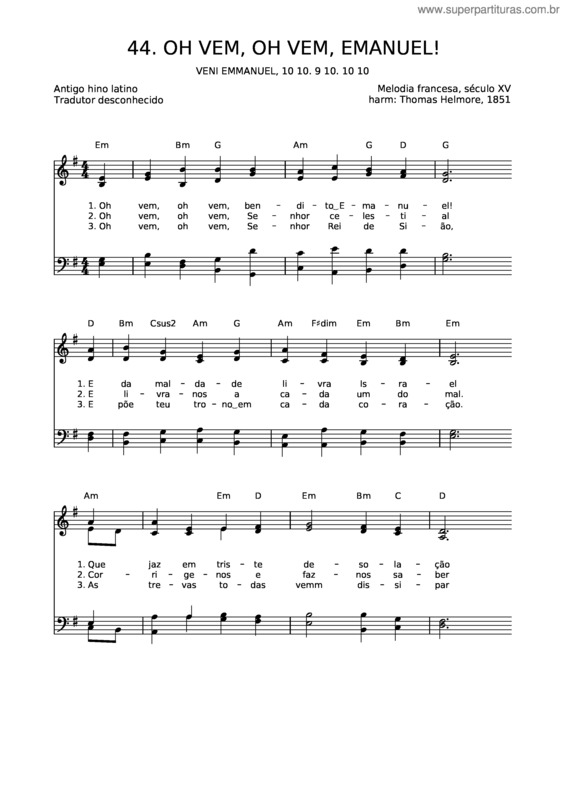 Partitura da música 44 Oh Vem, Oh Vem, Emanuel