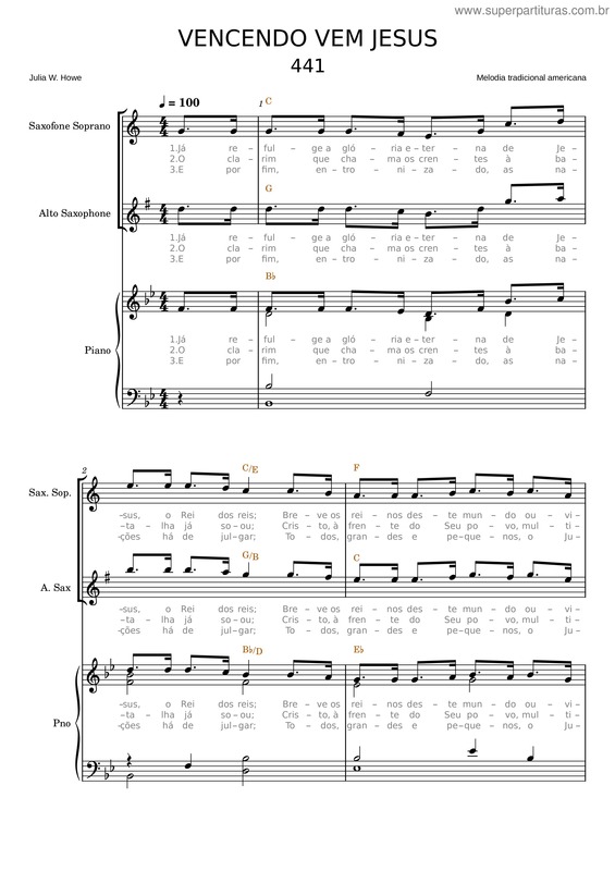 Partitura da música 441 – Vencendo Vem Jesus