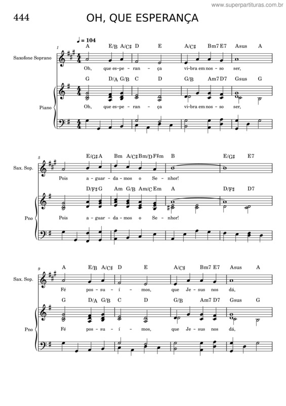 Partitura da música 444 – Oh Que Esperança