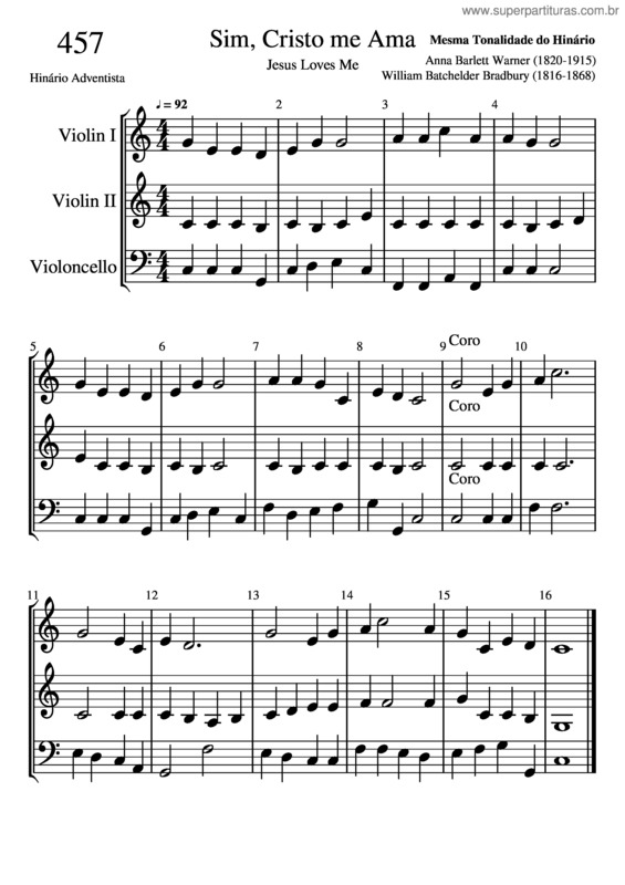 Partitura da música 457 Sim, Cristo Me Ama