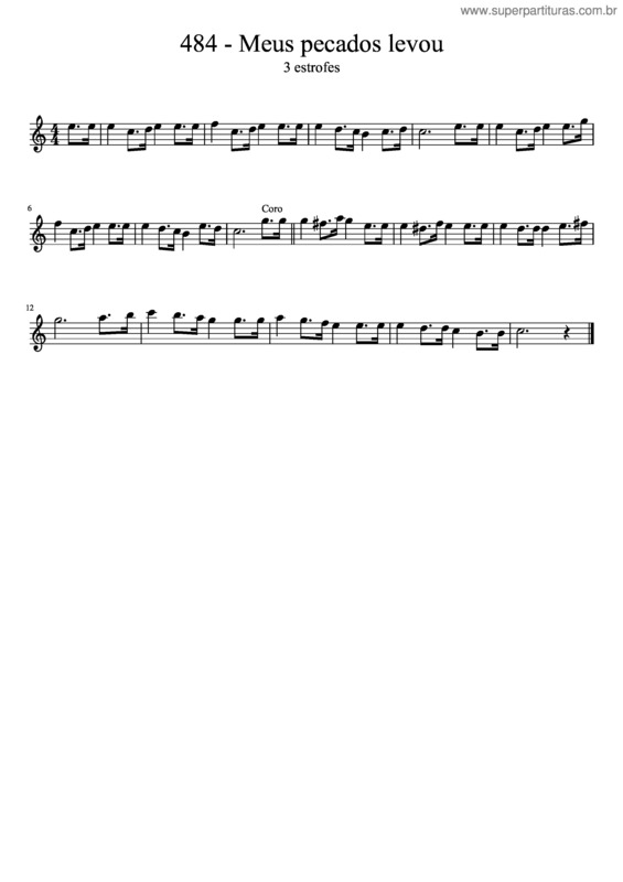 Partitura da música 484 – Meus Pecados Levou