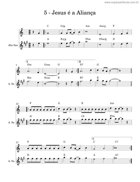 Partitura da música 5 – Jesus É A Aliança