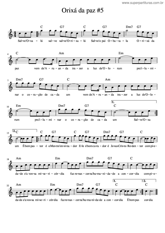 Partitura da música 5 – Orixá Da Paz