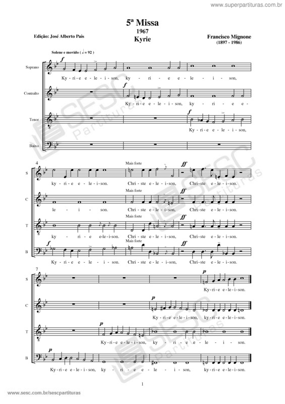Partitura da música 5ª Missa