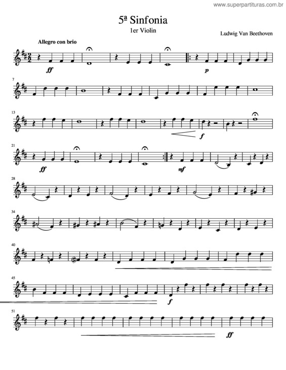 Partitura da música 5ª Sinfonia De Beethoven
