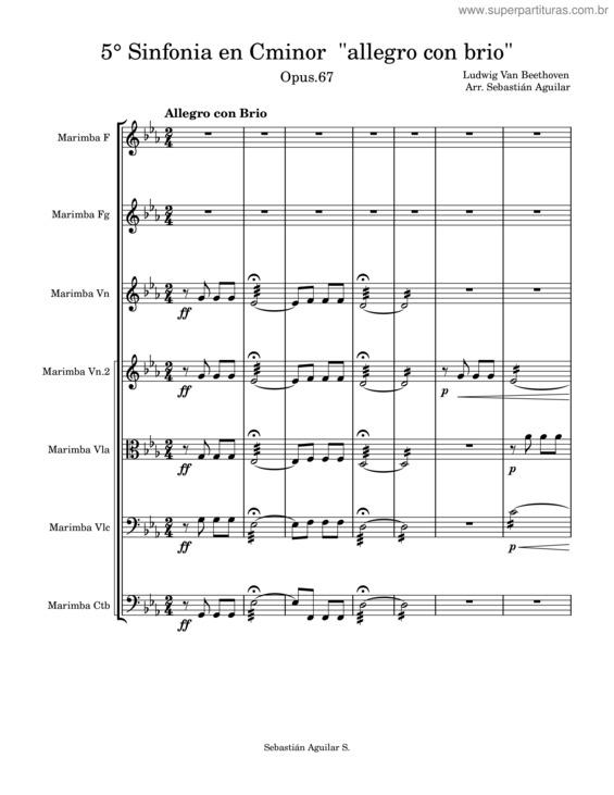 Partitura da música 5° Sinfonia En Cminor  Allegro Con Brio Ensamble De Marimbas