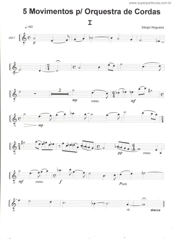 Partitura da música 5 Movimentos para orquestra de cordas v.2