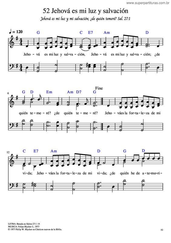 Partitura da música 52 Jehová Es Mi Luz Y Salvación