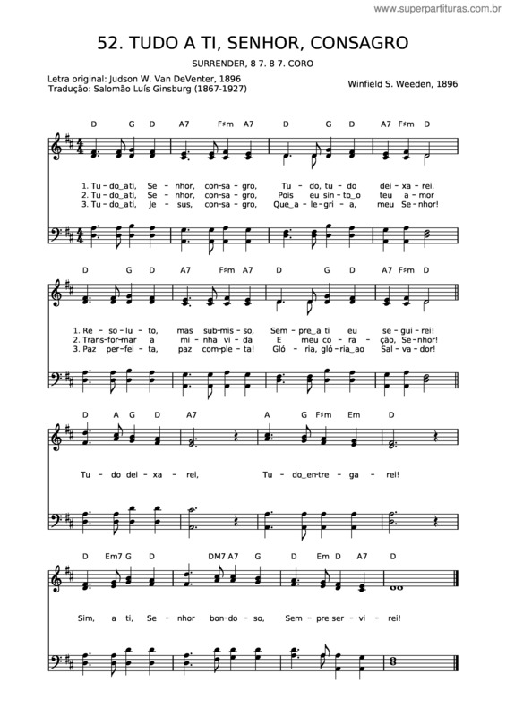 Partitura da música 52 Tudo A Ti, Senhor, Consagro
