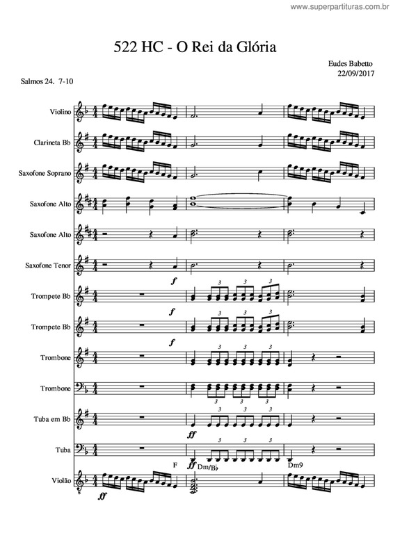 Partitura da música 522 Harpa Cristã - O Rei Da Glória v.2