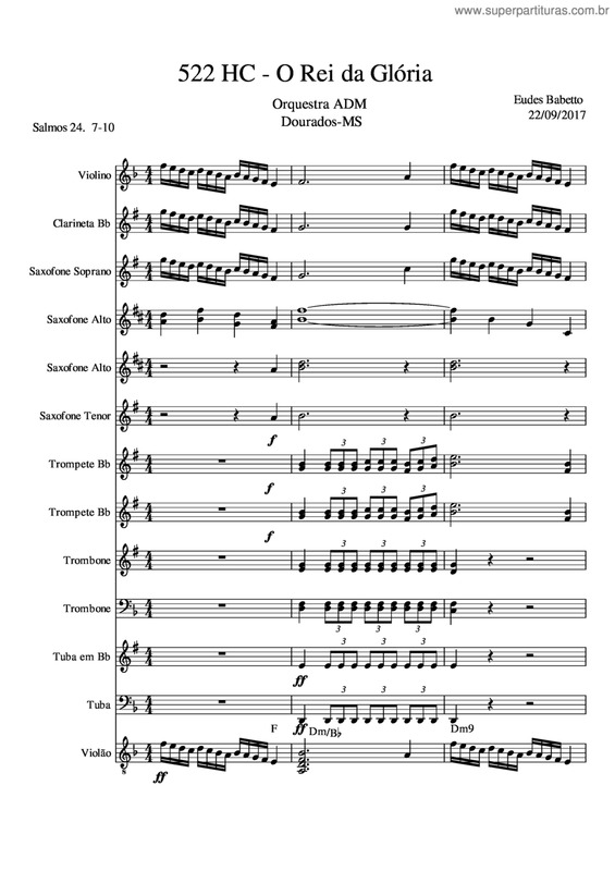 Partitura da música 522 Harpa Cristã - O Rei Da Glória