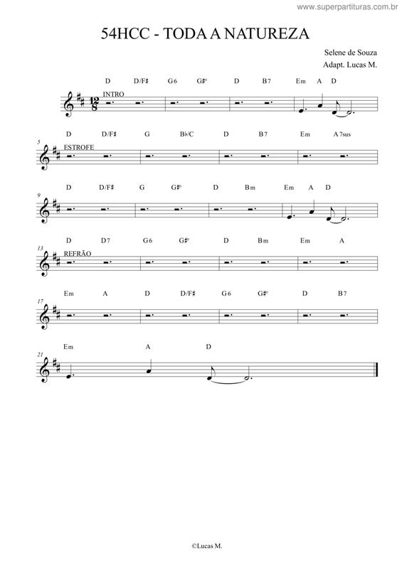 Partitura da música 54 - Toda A Natureza - Tom D