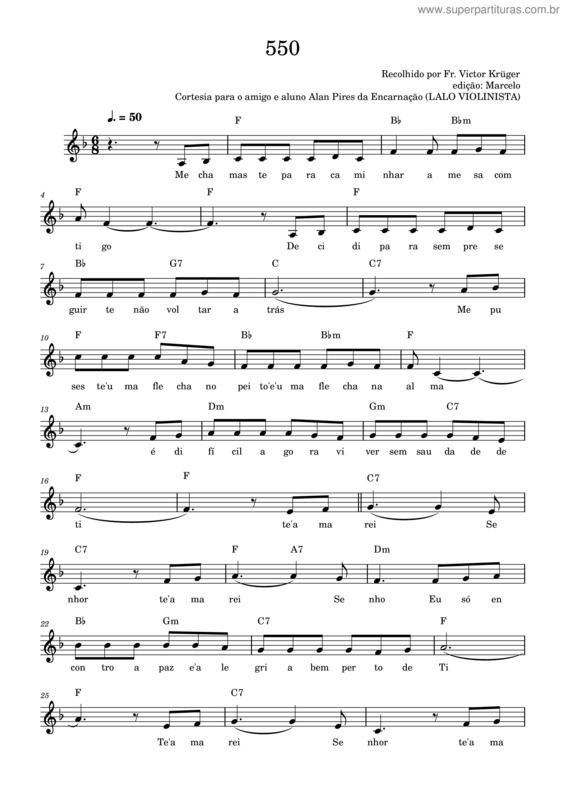 Partitura da música 550 – Te Amarei, Senhor!