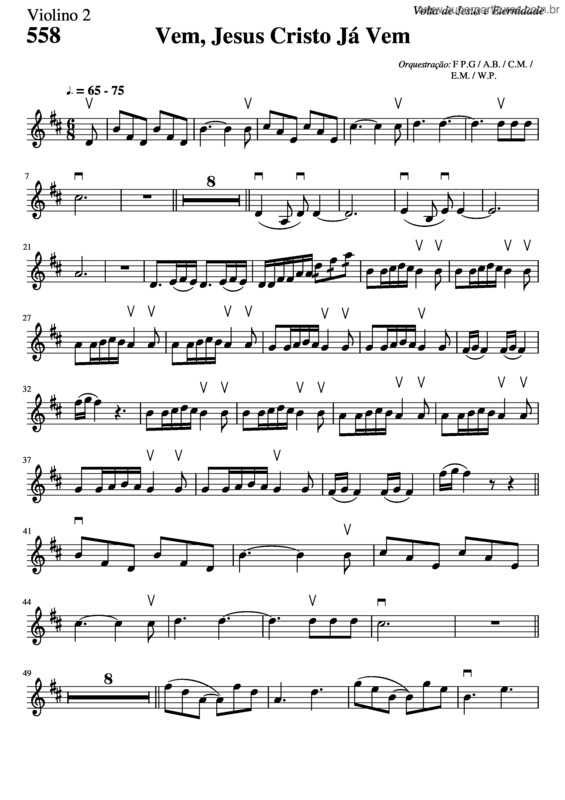 Partitura da música 558 – Vem, Jesus Cristo Já Vem v.2
