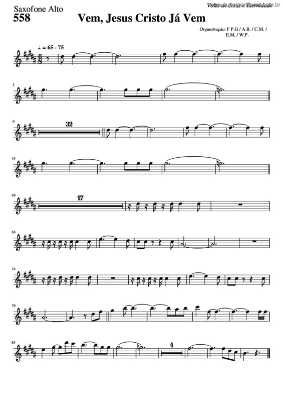 Partitura da música 558 – Vem, Jesus Cristo Já Vem