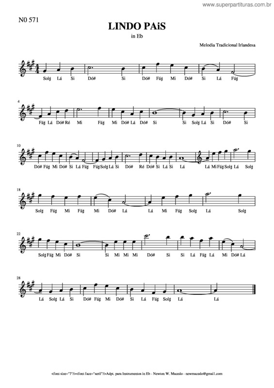 Partitura da música 571 – Lindo Pais v.2