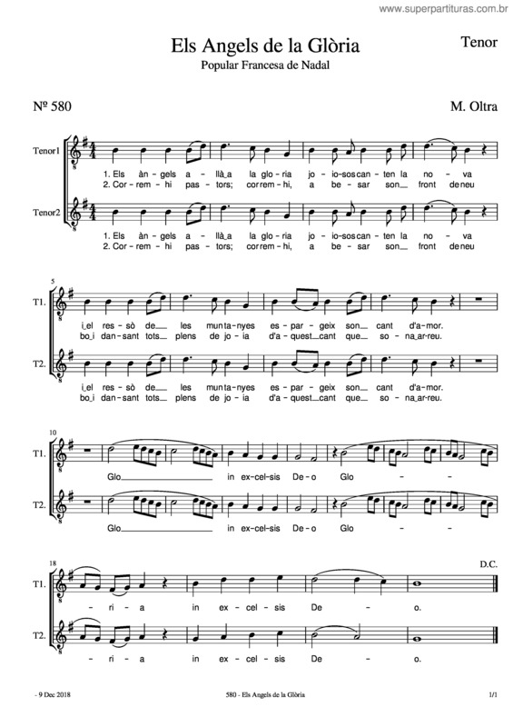 Partitura da música 580–Els Angels De La Glòria