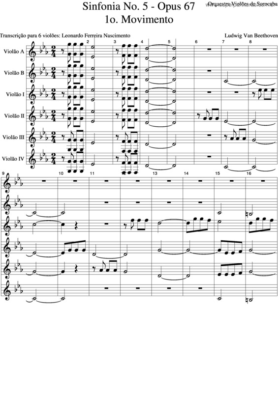 Partitura da música 5A Sinfonia 6 Vilões
