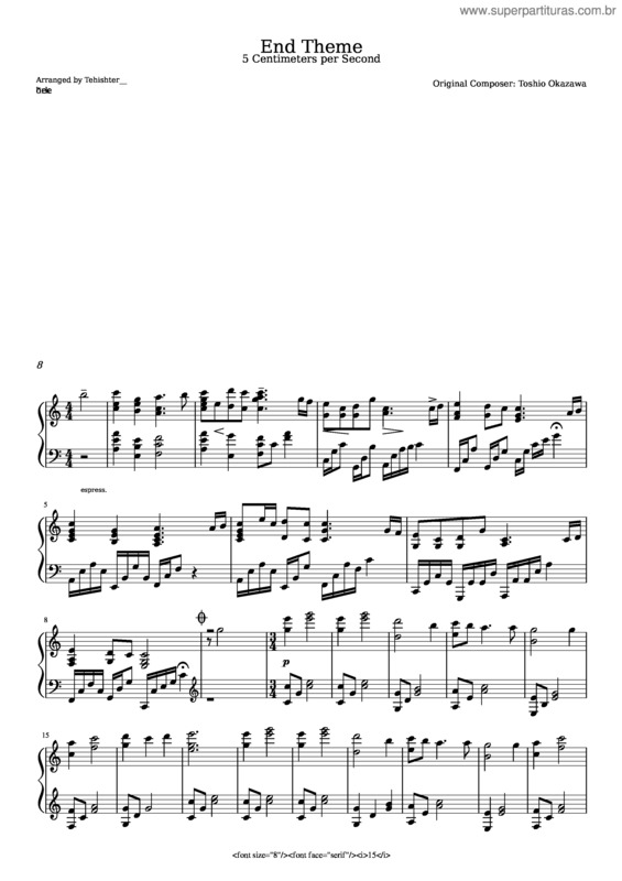 Partitura da música 5Cm Per Second  – Mauricio