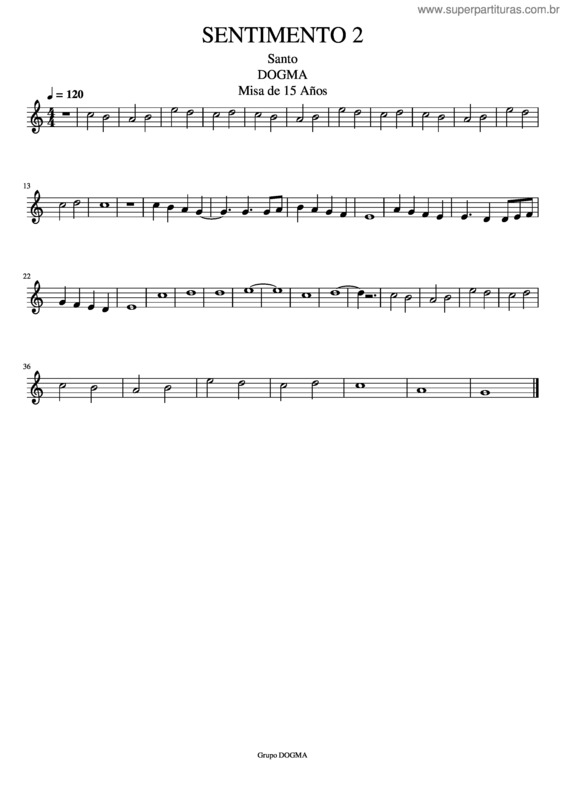 Partitura da música 6.– Santo Sentimento 2 – Cello