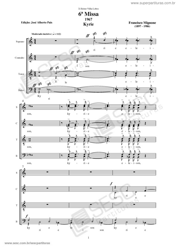 Partitura da música 6ª Missa