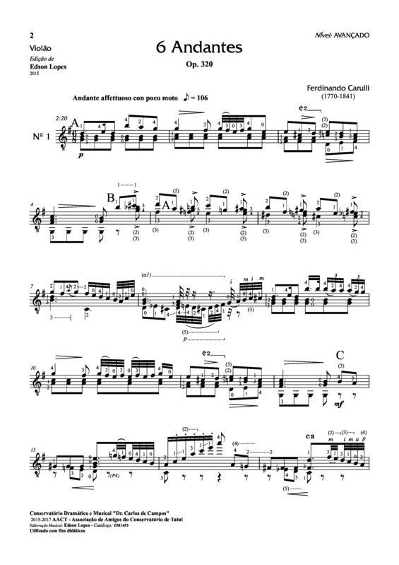 Partitura da música 6 Andantes Op. 320