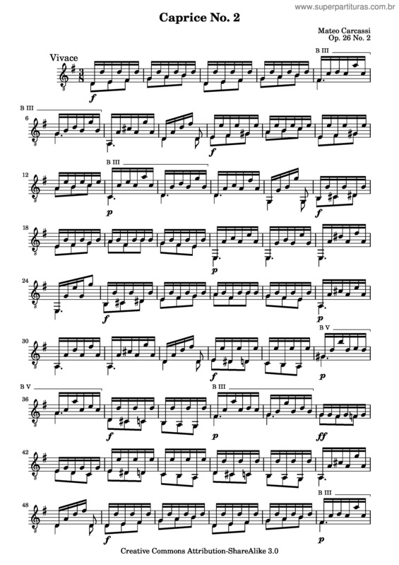 Partitura da música 6 Caprices v.3
