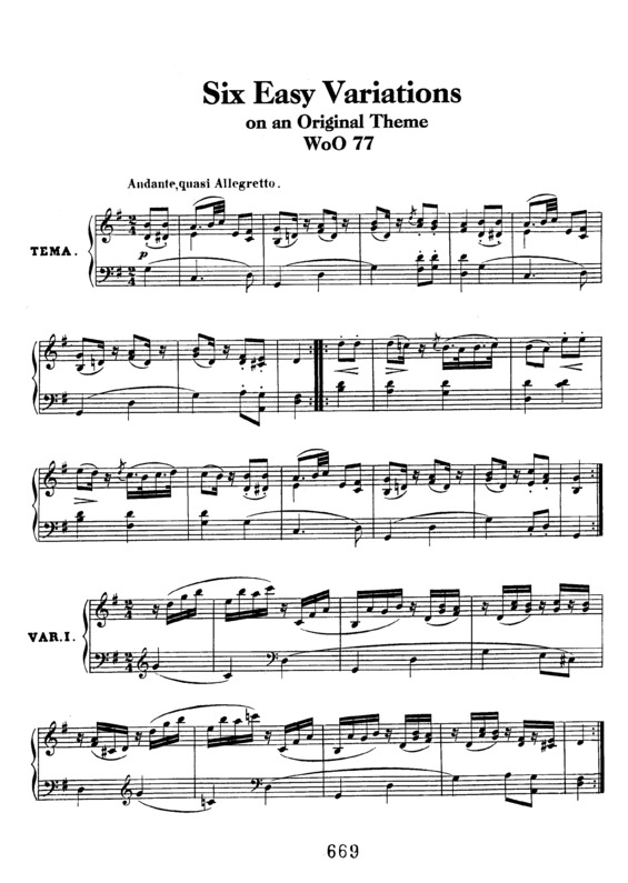 Partitura da música 6 Easy Variations on an Original Theme