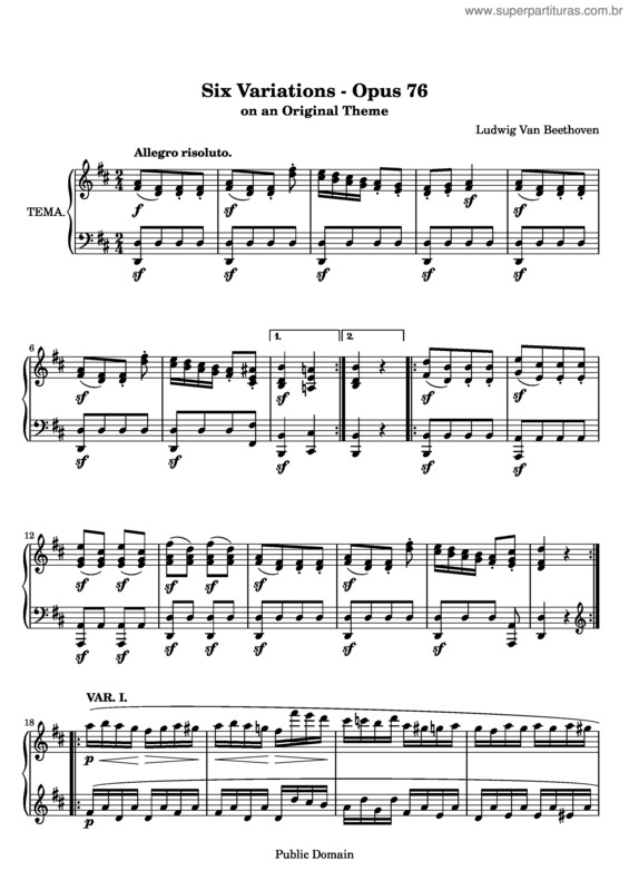 Partitura da música 6 Variations