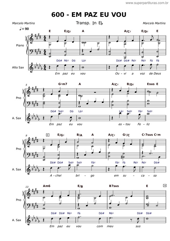 Partitura da música 600 – Em Paz Eu Vou