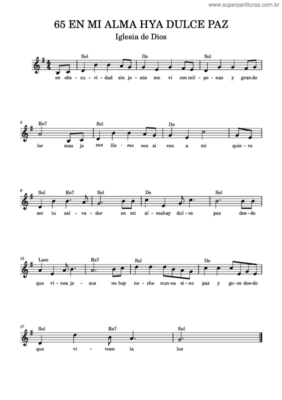Partitura da música 65 En Mi Alma Hya Dulce Paz