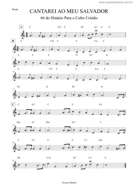 Partitura da música 66 - Cantarei Ao Meu Salvador - Tom C