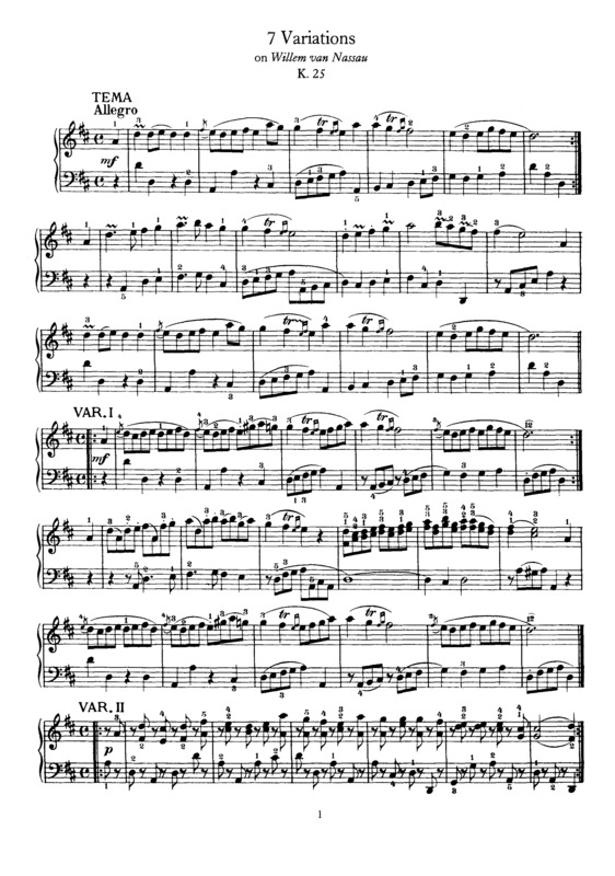 Partitura da música 7 Variations on `Willem van Nassau`